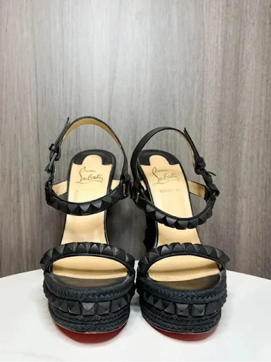 Christian Louboutin Black Studded Espadrille Wedge Sandals - Picture 3 of 5
